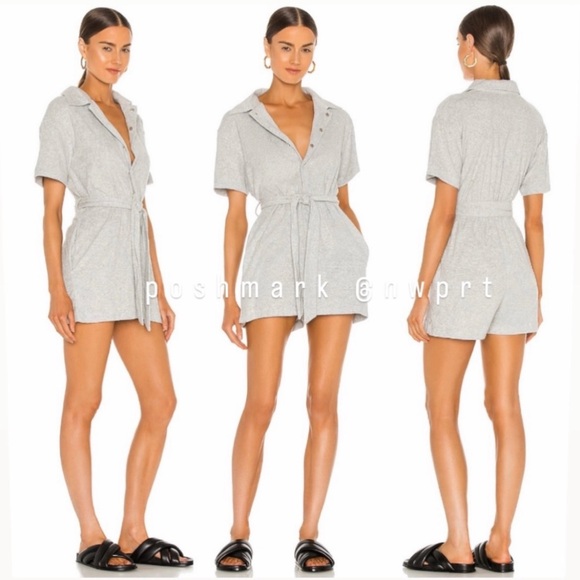 LINE & DOT Sasha Terry Cloth Romper Belted Shorts Grey XS Revolve - Picture 13 of 13